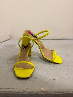 Never Been Worn Neon Yellow Strappy Block Heel Sandals